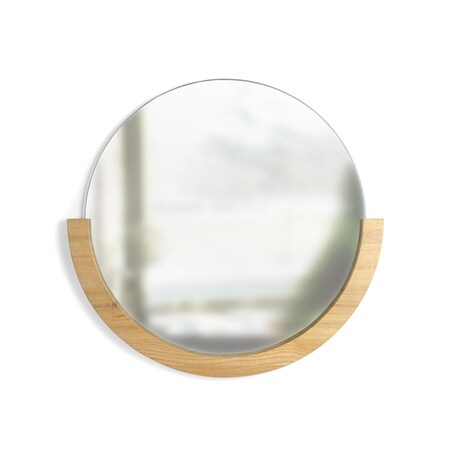 Umbra Umbra 1015472-390 Mira Wall Mirror; Decorative Mirror For Entryway; Circular with Wood Frame On The Bottom Half - Natural Finish 1015472-390